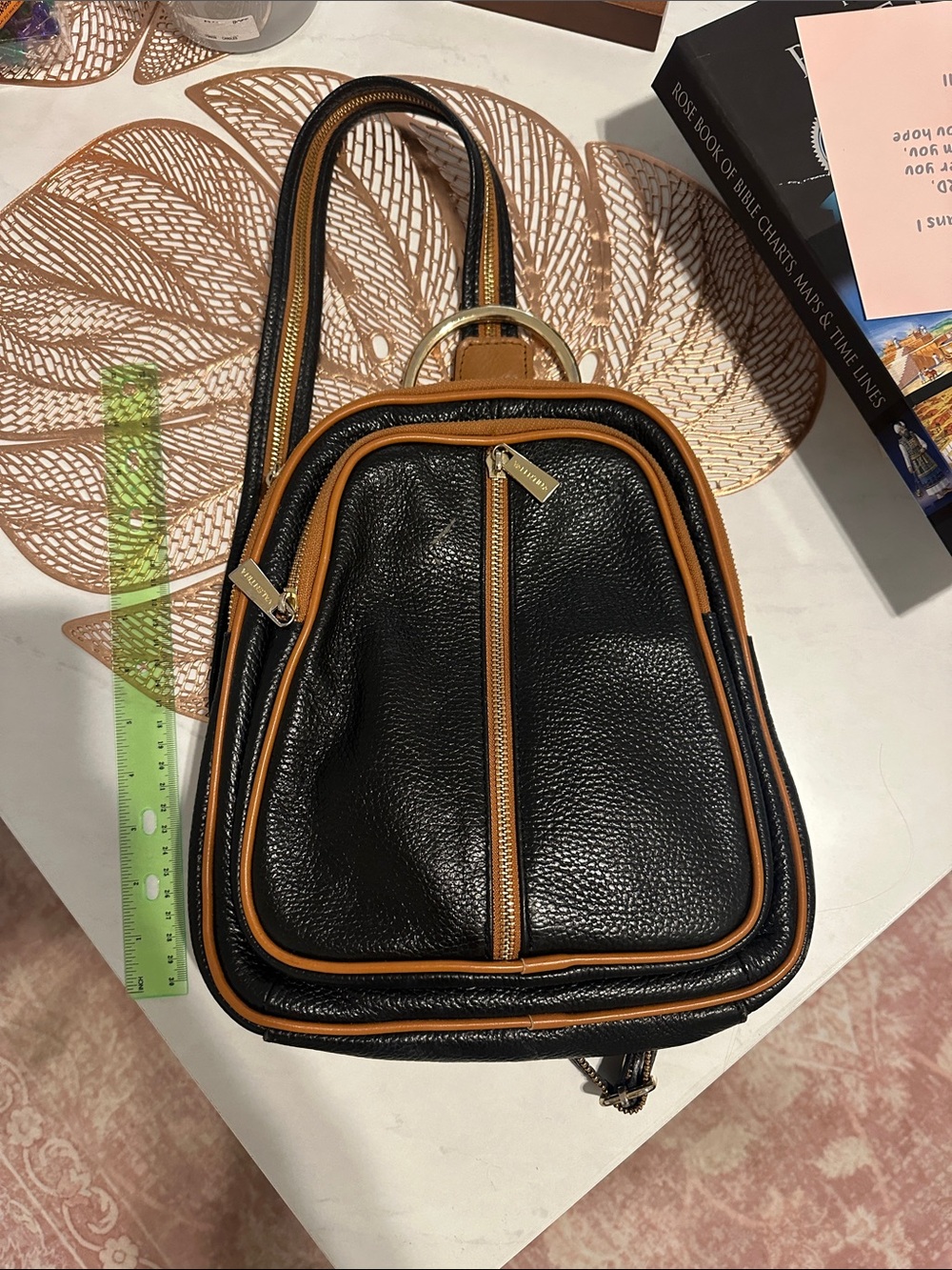 Women’s Black & Brown Leather Backpack Sling Bag